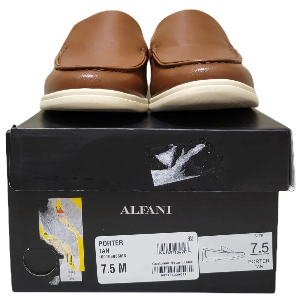 Alfani Men Porter Slip On Moc Toe Loafers Size US 7.5M Brown Faux Leather